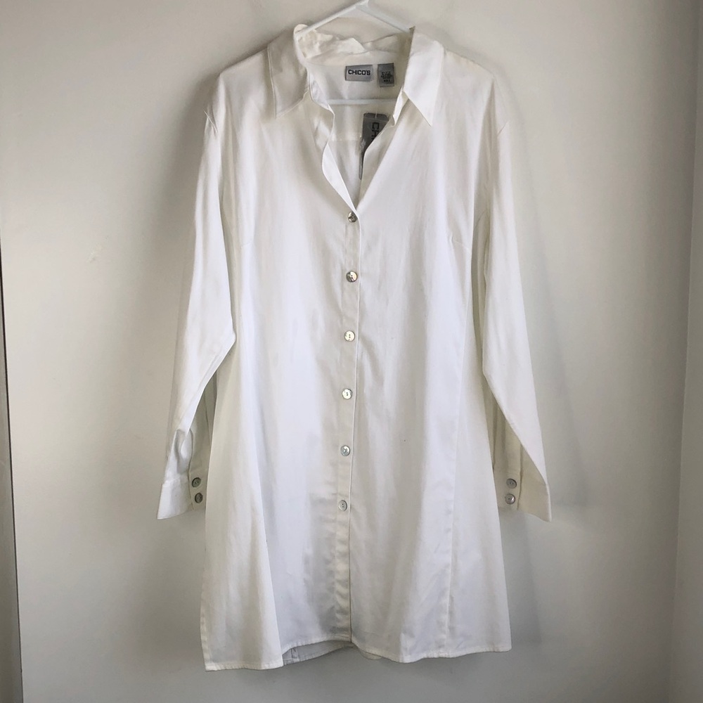 Chico's Marisela White Long-Sleeve Shirtdress
